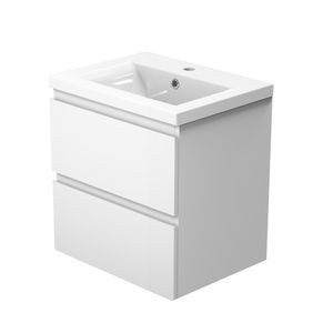 Badezimmer Badmöbel 50 cm Weiß CARMEN - Badezimmermöbel Vormontiert mit Waschtisch Unterschrank