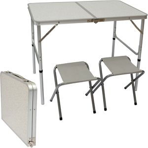 Kempingový stůl 90x60x70cm AMA-YU-95 Světle šedý včetně 2 stoliček