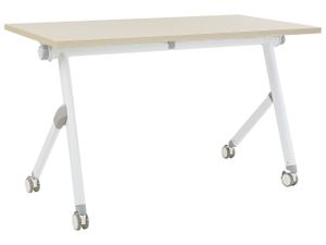 BELIANI Schreibtisch Heller Holzfarbton u. Weiß 120 x 60 cm Klappbar Faltbar mit Rollen Mobil Bürotisch für Homeoffice Büro Modernes Design