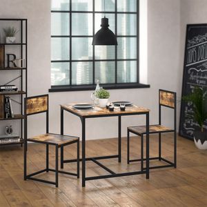Vicco Jídelní stůl sestava Fyrk, 80 x 80 cm se 2 stoličkami, Rustikální dub/Černá