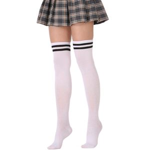 Damen Streifen Overknees Socken Strümpfe Cheerleader Lang Kniestrümpfe Farbewahl