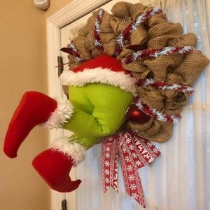 Weihnachtsdekorationen, Grinch Weihnachten Türkranz Bauernhaus Weihnachten Girlande Ornamente Grinch Band Kranz Party Dekor