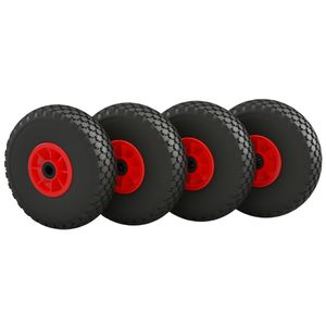 4 x PU Rad Ø 260 mm 3.00-4 Nadellager Ersatzrad Bollerwagen Sackkarren PANNENSICHER, schwarz/rot