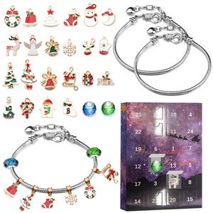 Schmuck Adventskalender 2022, Weihnachts Adventskalender für kinder, 24 Stück DIY Armband Halskette-Set,Silber