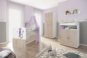 nonjoo - Baby Zimmer Hanna Set 3: best. aus Babybett, Kommode, Wickelaufsatz, Wandboard und Kleiderschrank 2-trg.