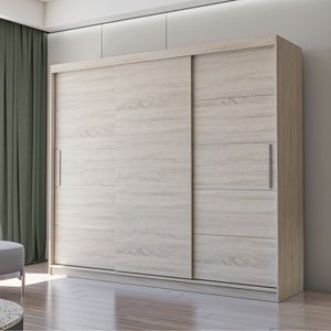 Schwebetürenschrank Kleiderschrank Schrank 250cm Sonoma Eiche /Sonoma Eiche ohne Siegel und LED-Beleuchtung Alba Schwebetürenschrank Kleiderschrank Schrank 250cm Sonoma Eiche /Sonoma Eiche ohne Siegel und LED-Beleuchtung Alba