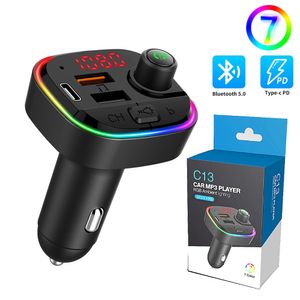 Bluetooth 5.0 FM Sender Drahtloses Auto MP3 Player Car Kit Freisprecheinrichtung mit Siebenfarbiges RGB-Atmosphärenlicht