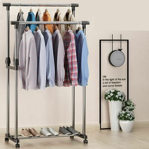 AYNEFY Kleiderständer mit Doppelstange,Kleiderstange auf rollen Garderobenständer Wäscheständer Ständer