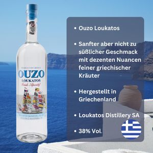 Ouzo Loukatos 3x 0,7l 38% Vol. | Milder Ouzo aus Patras | + 20ml Jassas Olivenöl