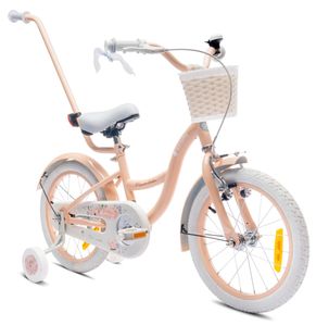 Mädchenfahrrad 16 Zoll Glocke Zusatzräder Schubstange Flower Bike Aprikose