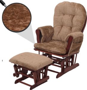Relaxačné kreslo HWC-C76, hojdacie kreslo s taburetom látka šenil (465g/m²) Oeko-Tex ~ svetlohnedá, tmavý rám Relaxačné kreslo HWC-C76, hojdacie kreslo s taburetom látka šenil (465g/m²) Oeko-Tex ~ svetlohnedá, tmavý rám
