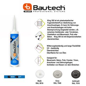 Bautech sealants King 300 Acryl Dichtstoff dauerelastisch 10% Premium Maleracryl 310 ml (Weiß)
