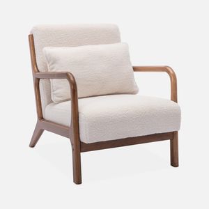 sweeek - Skandinavischer Sessel Hevea-Holz mit Bouclé-Bezug - Weiß
