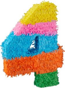 Relaxdays 10025189_906 Číslo pinaty narodeninovej, číslo 4, na zavesenie, pre deti a dospelých, papierová, na vlastné naplnenie, piñata, farebná, 4 (EÚ)