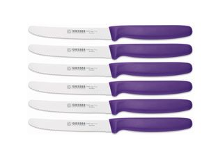 6er Set Giesser Brötchenmesser Tomatenmesser Küchenmesser 3mm Wellenschliff Klinge 11cm - halal violett