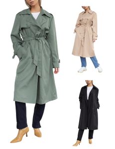 RE-ZO Damen Trenchcoat Mantel Jacke Coat Parka Übergangsjacke Bindegürtel, Farbe:Schwarz, Größe:M