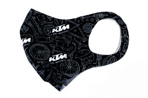 KTM Mundschutzmaske, Mund- und Nasenschutz 'Factory Team Mask', Schwarz und Weiß mit Filtereinsatz, waschbar