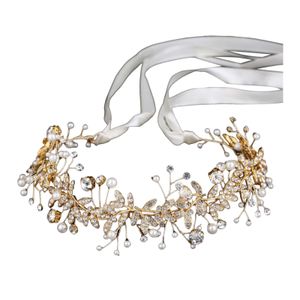 Frauen Retro Strass Blume Blatt Stirnband Faux Perle Band Bogen Haarband Braut Hochzeit Haar Zubehör Goldene
