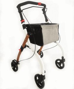 Indoor-Rollator mit Tablett & Tasche – elegante Halbholzoptik für den Innenbereich