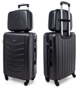 RGL 520 Kofferset ABS Hartschalen Koffer Abnehmbare Räder Trolley 2tlg Koffer XXL + Kosmetikkofer Graphit