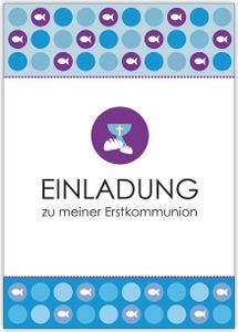 4x Moderne Einladungskarte zu meiner Erstkommunion für Jungen mit Fischen
