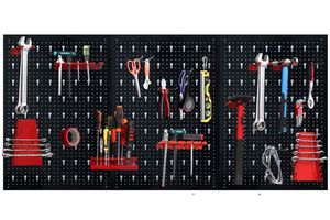 TWOLIIN Werkzeugwand Lochwand Werkzeuglochwand metall Dreiteilige mit 17 teilge Hakenset, Kann in Werkstatt Wandregal Werkbank