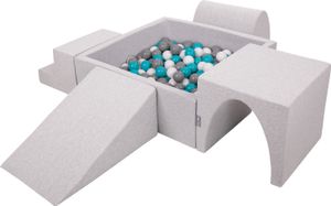 KiddyMoon Kinder Schaumstoff spielplatz Quadrat 300 Bunte Bälle ∅7cm - Schaumstoffbausteine Bällebad groß Bällepool XXL Plastikbälle - Hellgrau