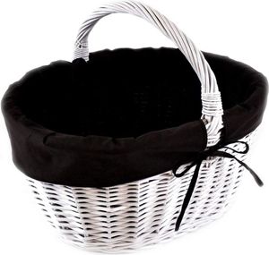 MyBer® Einkaufskorb Weidenkorb Flaschenkorb geflochten BTH 43/33/25-35cm stabiler Tragekorb aus Weide mit Stoffeinlage in schwarz K13-113-W-SS
