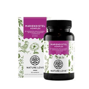 Nature Love® Mariendistel, Artischockenextrakt, Löwenzahn & Desmodium 4-fach Komplex | 120 Kapseln | hochdosiert mit 80% Silymarin | vegan