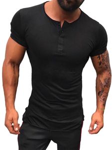 Herren Rundkragen Tops Kurzarm Freizeit T-Shirt Bluse Pullover Tunika Knöpfe,Farbe: Schwarz,Größe:XL