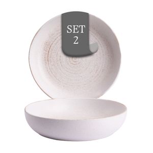 Costa Nova Vermont tiefe Teller - 2er-Set, Steingut, Ø 22 cm, Elfenbein Weiß, Seidenglanz, Spiralmuster, handwerklich, für Pasta, Suppen oder als Servierteller, spülmaschinenfest