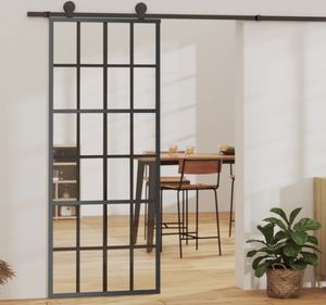 vidaXL Drzwi przesuwne z okuciem ESG szkło i aluminium 76x205 cm vidaXL Drzwi przesuwne z okuciem ESG szkło i aluminium 76x205 cm