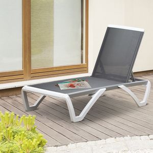 Outsunny Gartenliege Alu Sonnenliege Stoffliege Relaxliege 5-fach verstellbar ergonomisch Texteline  Grau+Weiß 170 x 67,5 x 95 cm