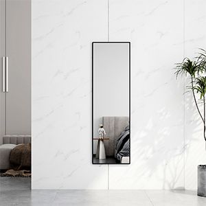 EMKE Ganzkörperspiegel Wandspiegel Türspiegel Aluminium Rahmen Schwarz Trimmen 120x37cm Ultradünner Spiegel mit 2 Haken zum Einhängen
