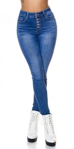 Stretch Skinny Jeans mit Knopfleiste - blue washed Größe - 38
