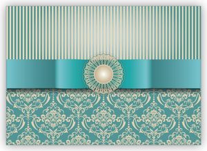 4x Vornehme Grußkarte im edlem Retro Look mit Vintage Damast Muster toll als Glückwunsch oder Einladung, hellblau türkis