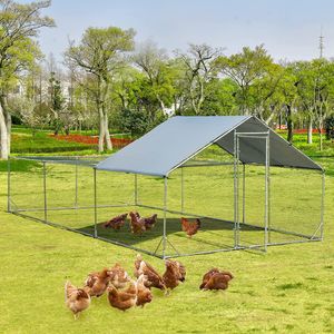 COSTWAY 3 x 6 M Hühnerstall mit Dach und Tür, Freilaufgehege aus verzinktem Stahlrahmen, Hühnergehege 18m² Lauffläche, Freigehege für Hühner & Kleintiere, inkl. Riegel