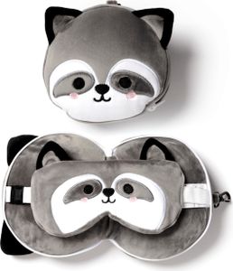 Relaxeazzz Plüsch Waschbär Reisekissen & Schlafmaske