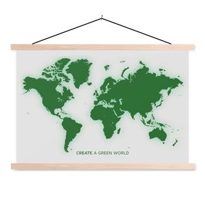 MuchoWow® Textilposter Weltkarte - Motivation - Zitat - Grün - Kinder - Jungen - Mädchen 60x40 cm mit holzfarbenen Rahmen - Bilder