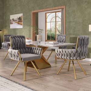 Flieks Esszimmerstuhl 4er Set 360°drehbar, Polsterstuhl mit Samtbezug, Küchenstuhl Wohnzimmerstuhl mit Stahlbeinen, Drehstuhl Armlehnstuhl, Grau
