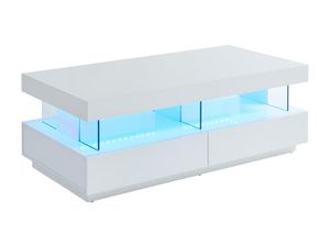 Couchtisch mit 2 Schubladen & 2 Ablagen + LEDs - MDF lackiert - Weiß - FABIO