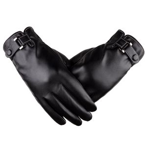 Männer Winter einfarbig Faux Lederhandschuhe Touchscreen Plüsch gefüttert Handschuhe - (schwarz)