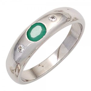 JOBO Damen Ring 925 Sterling Silber rhodiniert 1 Smaragd grün 2 Zirkonia Silberring Größe 52
