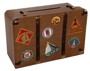 Koffer Spardose, braun, 24x16x10cm, Reise, Hochzeit, Geburtstag