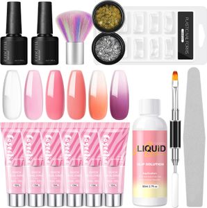 COSCELIA Poly Nail Gel Set mit UV Lampe 6 Farben*15ML Poly Extension Gel Nägel Set Quick Extension Gel Nail Extension Gelnägel Set Nail Art System für Zuhause