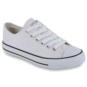 Mytrendshoe Damen Sneakers Sportschuhe Stoffschuhe 96194 Sportliche Schuhe, Farbe: Weiß, Größe: 45