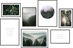 Hyggelig Home Premium Poster Set - 7 passende Bilder OHNE RAHMEN im stilvollen Set  - 3 x DIN A3 + 4 x DIN A4 - Set Forest