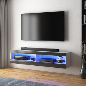 Selsey – TV-Lowboard VIANSOLA hängend/stehend in Weiß matt/Schwarz Hochglanz mit LED-Beleuchtung, 100 cm
