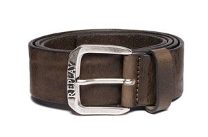 REPLAY Vintage Leather Belt W100 Faded Grey Mud