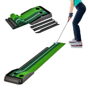 GOPLUS Golf Puttingmatte, Golftrainermatte mit 2 Löchern & Autorückkehr, Golfmatte Übungsmatte für den Innenbereich und Außenbereich, für Anfänger und Profis